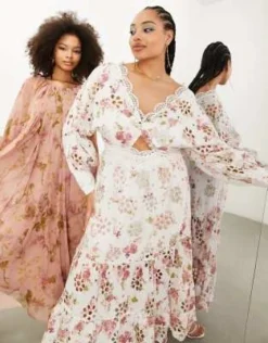 ASOS EDITION Curve - Vestito Midi In Pizzo A Fiori Con Maniche A Sbuffo Incrociato Sul Davanti -Vendite ASOS Maternity || RIVER ISLAND || Monki 204229368 3
