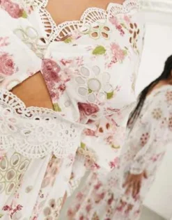 ASOS EDITION Curve - Vestito Midi In Pizzo A Fiori Con Maniche A Sbuffo Incrociato Sul Davanti -Vendite ASOS Maternity || RIVER ISLAND || Monki 204229368 4