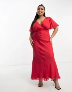Esclusiva ASOS DESIGN Curve - Vestito Midi Con Maniche Con Volant E Vita A Portafoglio Rosso -Vendite ASOS Maternity || RIVER ISLAND || Monki 204237955 3