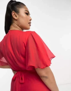 Esclusiva ASOS DESIGN Curve - Vestito Midi Con Maniche Con Volant E Vita A Portafoglio Rosso -Vendite ASOS Maternity || RIVER ISLAND || Monki 204237955 4
