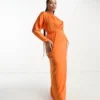 Esclusiva ASOS DESIGN Curve - Vestito Lungo In Raso Arancione Acceso Con Maniche Ad Ali Di Pipistrello E Vita Avvolgente