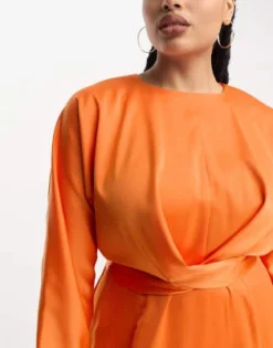 Esclusiva ASOS DESIGN Curve - Vestito Lungo In Raso Arancione Acceso Con Maniche Ad Ali Di Pipistrello E Vita Avvolgente -Vendite ASOS Maternity || RIVER ISLAND || Monki 204239064 2
