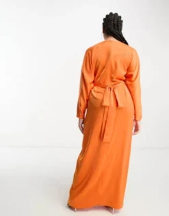 Esclusiva ASOS DESIGN Curve - Vestito Lungo In Raso Arancione Acceso Con Maniche Ad Ali Di Pipistrello E Vita Avvolgente -Vendite ASOS Maternity || RIVER ISLAND || Monki 204239064 3