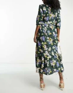 Nobody's Child Maternity - Rachel - Vestito Midi Verde A Fiori Con Maniche A Sbuffo -Vendite ASOS Maternity || RIVER ISLAND || Monki 204239992 4