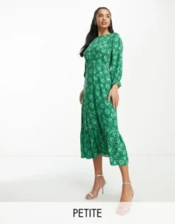 Nobody's Child Petite - Selena - Vestito Midi A Maniche Lunghe Verde A Fiori