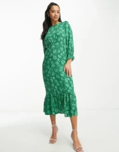 Nobody's Child Petite - Selena - Vestito Midi A Maniche Lunghe Verde A Fiori -Vendite ASOS Maternity || RIVER ISLAND || Monki 204241088 3