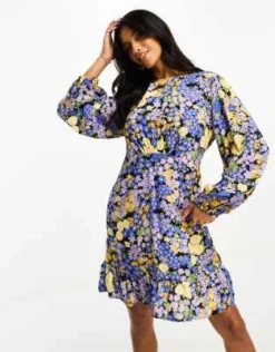 Nobody's Child Petite - Serena - Vestito Corto A Fiorellini Blu Con Volant -Vendite ASOS Maternity || RIVER ISLAND || Monki 204241090 4