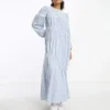 ASOS DESIGN - Vestito Lungo A Balze Raccolto Blu A Quadri Stile Picnic