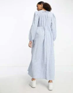 ASOS DESIGN - Vestito Lungo A Balze Raccolto Blu A Quadri Stile Picnic -Vendite ASOS Maternity || RIVER ISLAND || Monki 204246573 4