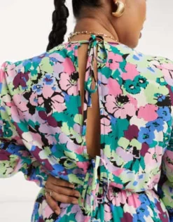 ASOS DESIGN Curve - Vestito Lungo Allacciato In Vita Blu Con Stampa A Fiori -Vendite ASOS Maternity || RIVER ISLAND || Monki 204247543 4