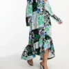 ASOS DESIGN Curve - Vestito Midi Con Stampa Divisa A Fiori E Fondo Asimmetrico