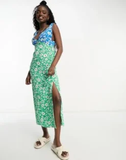 ASOS DESIGN - Vestito Sottoveste Midi Con Schiena Scoperta E Stampe Miste