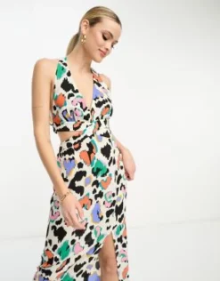 ASOS DESIGN Tall - Vestito Midi Allacciato Al Collo Con Cut-out E Stampa Colorata -Vendite ASOS Maternity || RIVER ISLAND || Monki 204247752 4