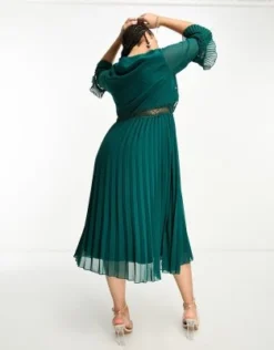 ASOS DESIGN Curve - Vestito Midi A Pieghe Verde Bosco Con Ricami E Inserti In Pizzo -Vendite ASOS Maternity || RIVER ISLAND || Monki 204252591 4
