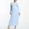ASOS Maternity ASOS DESIGN Maternity - Vestito Midi Blu Pallido Con Scollo Profondo E Maniche Ad Ali Di Pipistrello