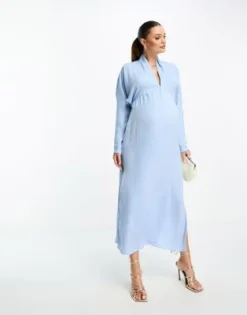 ASOS Maternity ASOS DESIGN Maternity - Vestito Midi Blu Pallido Con Scollo Profondo E Maniche Ad Ali Di Pipistrello -Vendite ASOS Maternity || RIVER ISLAND || Monki 204252723 3