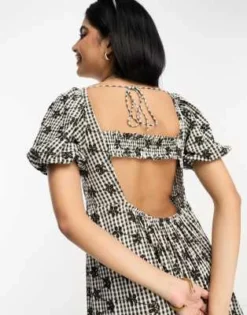 ASOS DESIGN - Vestito Al Polpaccio A Balze Con Scollo Squadrato In Pizzo Sangallo A Quadretti Monocromatici -Vendite ASOS Maternity || RIVER ISLAND || Monki 204261146 3