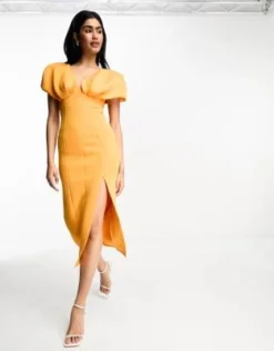 ASOS DESIGN - Vestito Longuette Arancione Calendula Con Spalle Scivolate E Scollo Profondo -Vendite ASOS Maternity || RIVER ISLAND || Monki 204266338 4