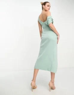 ASOS DESIGN Tall - Vestito Midi Fasciante Verde Salvia Ghiaccio Con Spalle Scivolate E Dettaglio Raccolto -Vendite ASOS Maternity || RIVER ISLAND || Monki 204266340 3