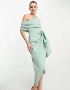 ASOS DESIGN Tall - Vestito Midi Fasciante Verde Salvia Ghiaccio Con Spalle Scivolate E Dettaglio Raccolto -Vendite ASOS Maternity || RIVER ISLAND || Monki 204266340 4