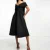 ASOS DESIGN Tall - Vestito Skater Midi Da Cerimonia Nero Incrociato Sul Davanti Con Spalle Scoperte