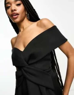 ASOS DESIGN Tall - Vestito Skater Midi Da Cerimonia Nero Incrociato Sul Davanti Con Spalle Scoperte -Vendite ASOS Maternity || RIVER ISLAND || Monki 204266370 3