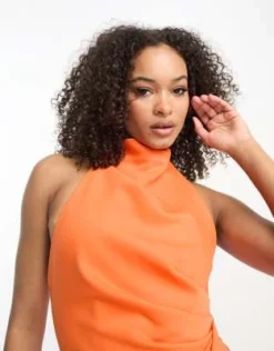 ASOS DESIGN Tall - Vestito Longuette Midi Color Rosso Accollato Con Dettaglio Raccolto -Vendite ASOS Maternity || RIVER ISLAND || Monki 204266390 3