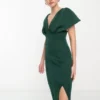 ASOS DESIGN Tall - Vestito Longuette Verde Bosco Con Scollo Profondo E Spalle Scivolate