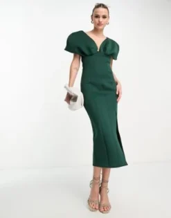 ASOS DESIGN Tall - Vestito Longuette Verde Bosco Con Scollo Profondo E Spalle Scivolate -Vendite ASOS Maternity || RIVER ISLAND || Monki 204266451 4
