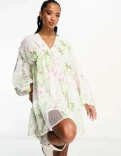 ASOS DESIGN Petite - Vestito Lungo A Trapezio Con Stampa Mista In Pizzo Con Maniche A Campana -Vendite ASOS Maternity || RIVER ISLAND || Monki 204276797 4