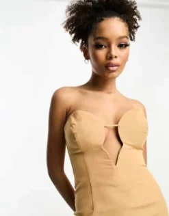 Bardot - Vestito Al Polpaccio Con Scollo Profondo Modellato E Spacco Color Moka -Vendite ASOS Maternity || RIVER ISLAND || Monki 204277572 3