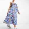 Native Youth - Vestito Monospalla Con Gonna Al Polpaccio Blu Multicolore Con Stampa