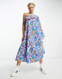 Native Youth - Vestito Monospalla Con Gonna Al Polpaccio Blu Multicolore Con Stampa -Vendite ASOS Maternity || RIVER ISLAND || Monki 204278161 4