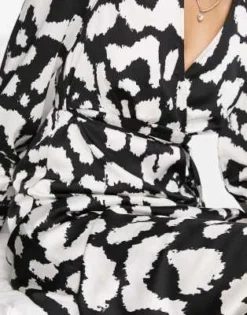 New Look - Vestito Midi A Maniche Lunghe Nero Con Stampa E Scollo A V -Vendite ASOS Maternity || RIVER ISLAND || Monki 204278503 3