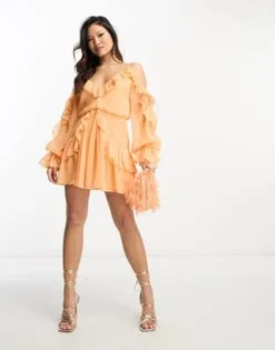 ASOS DESIGN Petite - Vestito Corto Pesca Avvolgente Con Volant, Laccetti E Borchie -Vendite ASOS Maternity || RIVER ISLAND || Monki 204280193 3