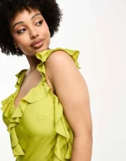 Esclusiva ASOS DESIGN Curve - Vestito Con Spalline Sottili Lungo Verde Oliva Con Dettaglio Drappeggiato E Volant -Vendite ASOS Maternity || RIVER ISLAND || Monki 204280421 3