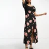 ASOS DESIGN - Vestito Midi All'uncinetto Scuro A Fiori Con Scollo Alla Bardot