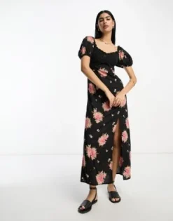 ASOS DESIGN - Vestito Midi All'uncinetto Scuro A Fiori Con Scollo Alla Bardot -Vendite ASOS Maternity || RIVER ISLAND || Monki 204286471 4