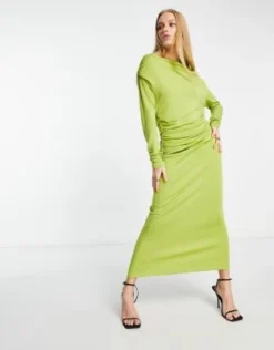 & Other Stories - Vestito Midi Lime In Jersey Con Drappeggio
