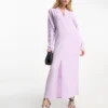 ASOS DESIGN - Vestito Midi Ad Ali Di Pipistrello Con Scollo Profondo Lilla
