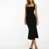 ASOS DESIGN - Vestito Midi Nero Con Scollo Squadrato
