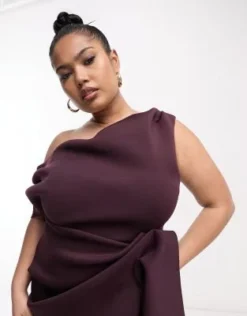 ASOS DESIGN Curve - Vestito Midi Fasciante Viola Melanzana Con Spalla Scesa E Dettaglio Raccolto -Vendite ASOS Maternity || RIVER ISLAND || Monki 204301405 3