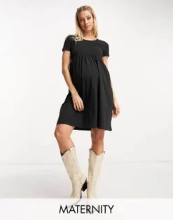 Mamalicious Maternity - Vestito T-shirt Corto Stile Grembiule Nero