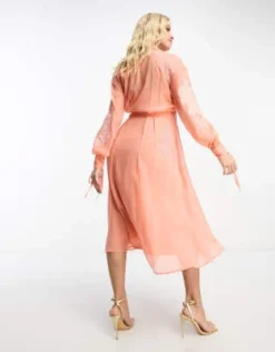 ASOS Maternity ASOS DESIGN Maternity - Vestito Midi Color Corallo Decorato A Fiori Con Inserto In Pizzo E Laccetti In Raso -Vendite ASOS Maternity || RIVER ISLAND || Monki 204307744 3