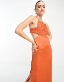 ASOS DESIGN Tall - Vestito Midi Con Bustino Ricamato In Raso Ruggine Aperto Dietro -Vendite ASOS Maternity || RIVER ISLAND || Monki 204307890 3