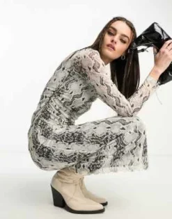 & Other Stories - Vestito Midi In Rete Con Stampa Pitonata