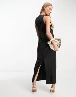 ASOS DESIGN - Vestito Sottoveste Midi In Raso Nero Con Scollo A Vogatore -Vendite ASOS Maternity || RIVER ISLAND || Monki 204309216 2