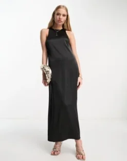 ASOS DESIGN - Vestito Sottoveste Midi In Raso Nero Con Scollo A Vogatore -Vendite ASOS Maternity || RIVER ISLAND || Monki 204309216 3