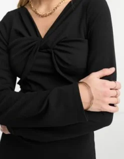 ASOS DESIGN - Vestito Midi Nero A Maniche Lunghe Con Incrocio Sul Collo -Vendite ASOS Maternity || RIVER ISLAND || Monki 204313670 3