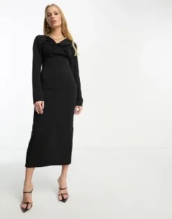 ASOS DESIGN - Vestito Midi Nero A Maniche Lunghe Con Incrocio Sul Collo -Vendite ASOS Maternity || RIVER ISLAND || Monki 204313670 4
